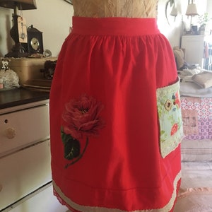 Red retro style up cycled apron/ vintage retro aprons