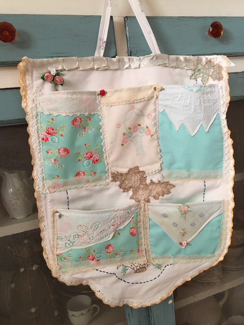 Shabby Chic Wall Pocket Organizer/ Teal Rose Wall Organizer Etsy