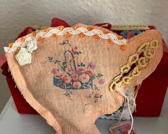 Vintage orange seersucker fabric lavender teacup sachet / lavender sachets