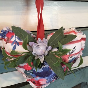 Blue flower red striped heart / garden flower heart