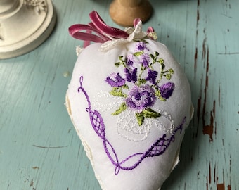 Vintage hankie sachet/ strawberry pin cushion