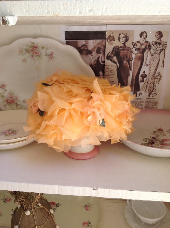 1940s sherbet orange millinery flower petal hat, v