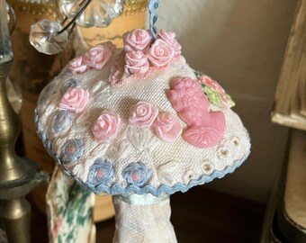 Woodland mushroom decor/vintage style whimsical mushroom/embroidered mushroom