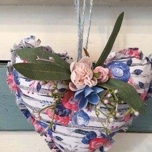 Garden flower heart door hanger/ blue flower heart decor