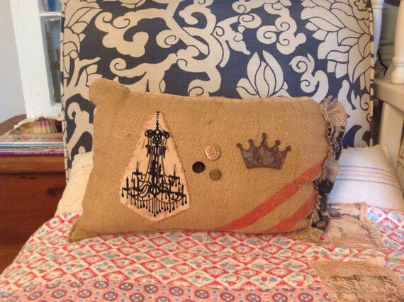 Old World Vintage Burlap Pillow Burlap Pillows Rustic Pillows Etsy