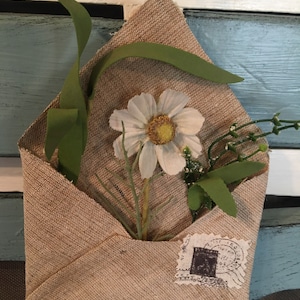Jute burlap envelope daisy flower decor/ rustic flower garden decor