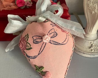Vintage, pink rose strawberry pincushion