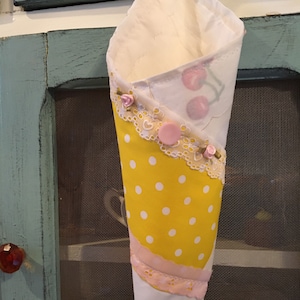 Shabby chic flower herb cone/ yellow pink flower cone
