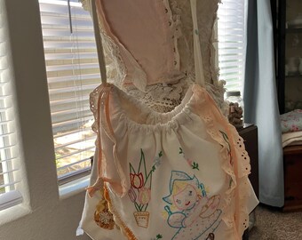 Boho shabby chic drawstring, shoulder bag/ shabby chic bags