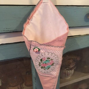 Pink herb flower cone/ vintage linen  herb cone