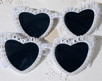 Bride To Be Pearl Sunglasses, Custom Bridal Heart Glasses, Bachelorette Party Bride Gift, Bridal Shower Photo Prop