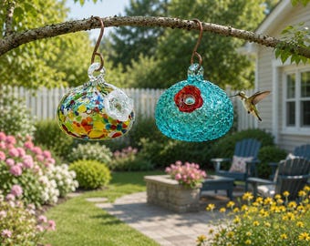 Hanging Glass Hummingbird Feeder, Outdoor Bird Water Feeder, Garden Decor