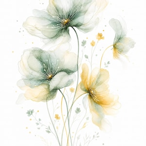 Abstract Watercolor Flowers Clipart, Floral PNG, Junk Journal Elements (Digital Download)
