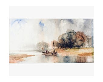 Thomas Moran Beverly NJ Print, Vintage Watercolor Wall Art Poster