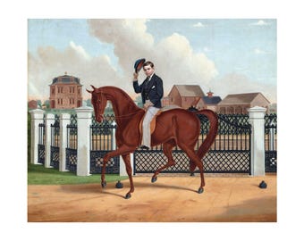 George Franklin Archer Residence Print, Vintage Horse Rider Wall Art Poster