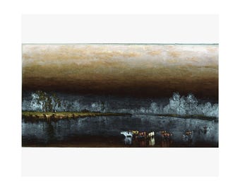 Sanford Gifford Cows Pond Sunset Print, Vintage Wall Art Poster, Museum Reproduction