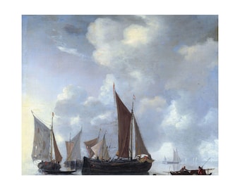 Attributed to Reinier Nooms Coast Scene Print, Vintage Maritime Wall Art Poster