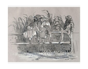 Winslow Homer Children Sitting Fence Print, Vintage Gallery Museum Reproduction