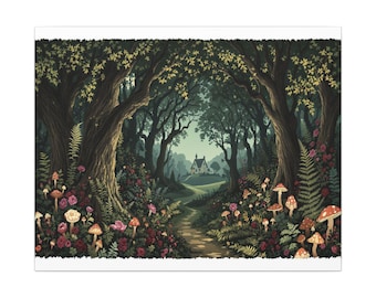 Dark Cottagecore Canvas Print, Enchanted Forest Fairy Tale Scene, Bring Storybook Magic to Your Wall
