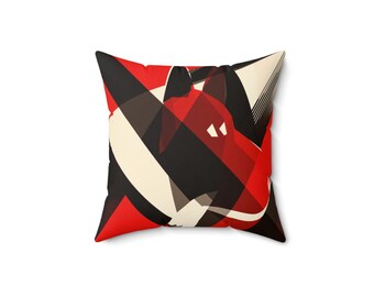 Constructivist Dog Ear Throw Pillow, Bold Geometric Red & Black Design, Modern Pet Lover Home Decor