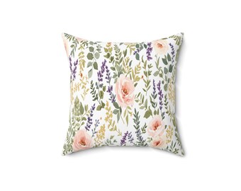 Cottagecore Throw Pillow, Hand-Drawn Botanical Garden, Cozy Reading Nook Essential