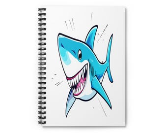 Cartoon Shark Spiral Notebook, Bold Comic Action Design, Dive Into Your Adventures