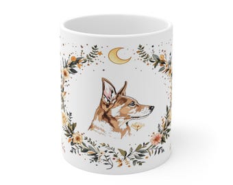 Dark Academia Dog Ear Mug, Moody Celestial Canine, Cozy Mornings with Literary Pup Vibes