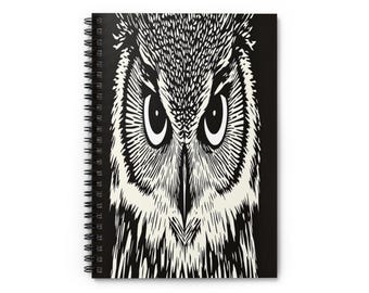 Dark Academia Owl Notebook, Linocut Print Aesthetic, Moody Journal for Writers & Scholars