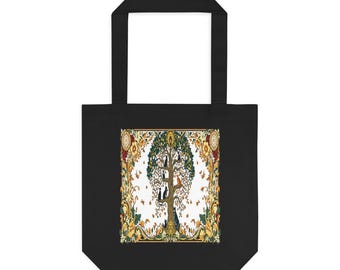 Art Nouveau Cat Tree Tote Bag, Mucha-Inspired Feline Design, Elegant Pet Lover Carryall