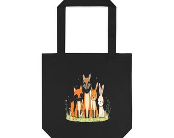 Woodland Animal Friends Tote Bag, Bold Cartoon Forest Crew, Carry Your Crew Everywhere