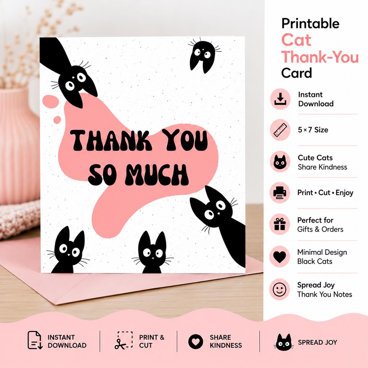 Printable Cat Thank You Card | Small Business, 5x7 (digital Download ...