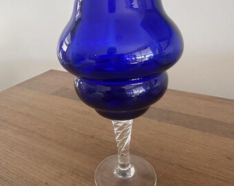 Vaso/ciotola in vetro artistico vintage retrò Empoli Italia Cobolt Blue Twist Stem