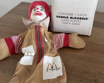 Pupazzo a mano vintage di Ronald McDonald del 1993, in plastica rigida e tessuto