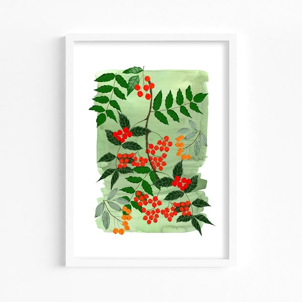 ROWAN - A4 Art Print, Autumn Inspired Wall Art, Illustration, Sustainable art, Signed art print, 350 gsm art print