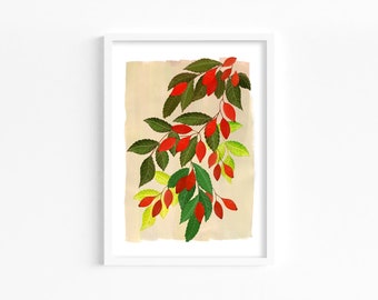 ROSEHIP - A4 Art Print, Autumn Inspired Wall Art, Signed botanical print, botanical illustration, Kitchen decor art, perfect gift