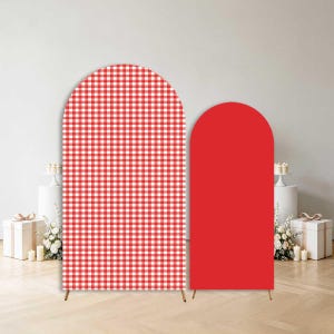Red Plaid Taupe Backdrop Arch Cover Stand Birthday Baby Bridal Shower Party Summer