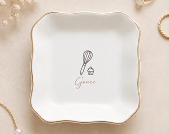 Personalized Baker Ring Dish, Custom Name Jewelry Tray, Pastry Chef Gift, Baking Lover Keepsake