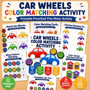 Car Wheels Color Matching Activity Printable | Transportation Theme Toddler Game | Color Recognition PDF | Preschool Busy Bag Ages 2-6