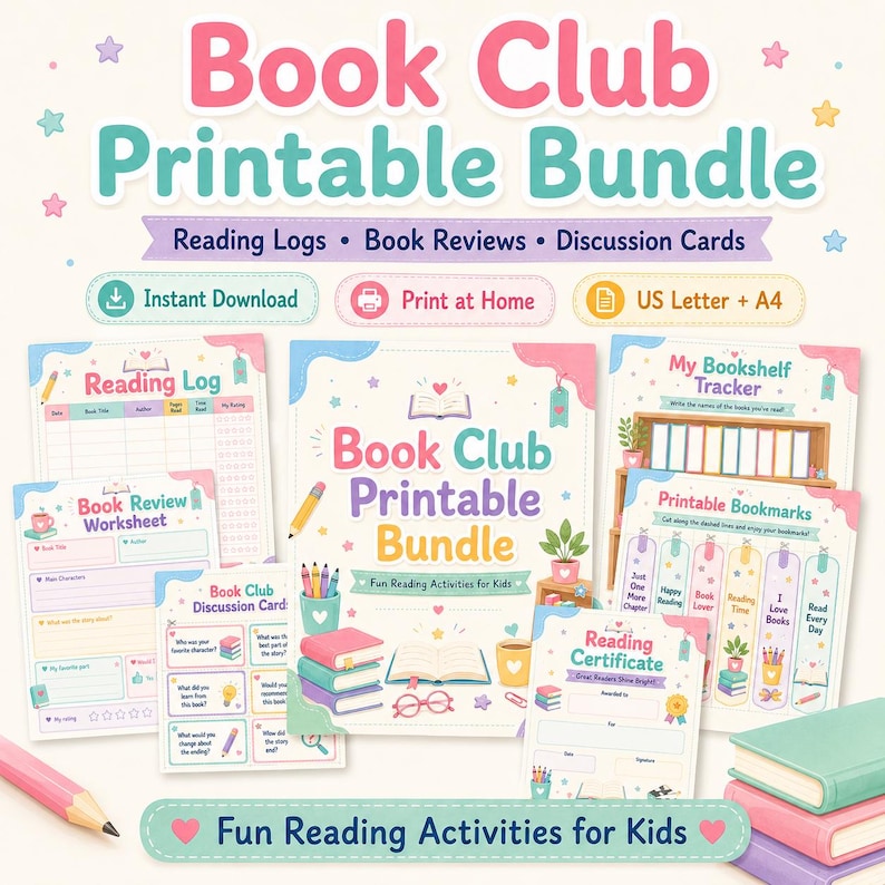 Book Club Printable Bundle for Kids, Reading Logs, Worksheets ...
