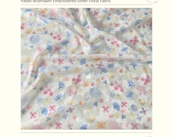 Pastelkleurige wilde bloemen geborduurde pure bloemenstof | Lichte naaistof met bloemen | Lamorravn
