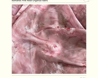 Organzastof romantische roze roos | Zachte glanzende doorschijnende stof met bloemen voor jurken en blouses | Elegante vloeiende modestof | Lamorravn
