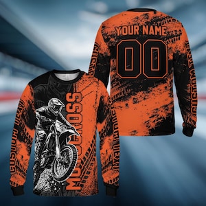 Koszulka motocrossowa na zamówienie, spersonalizowana koszulka do jazdy terenowej z imieniem i numerem, koszulka wyścigowa z długim rękawem dla dzieci i dorosłych, prezent motocrossowy dla niego