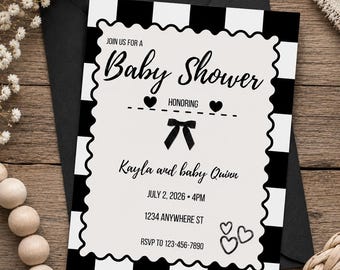 Modern Black and White Gender Neutral Baby Shower Invitation~ Editable Canva Invite