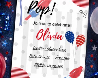 ¡Prepárate para dar a luz! Invitación personalizable para baby shower en rojo, blanco y azul.