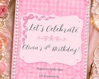 Pretty in Pink Bows and Pearls Customizable Invitation