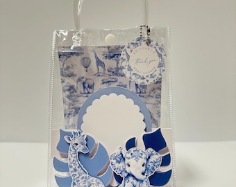 Blue Toile Safari Baby Shower Favor Bag
