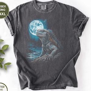 Camiseta de iguana marina, arte vintage de luna y océano, Comfort Colors