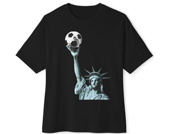 Statue of Liberty Holding Soccer Ball Tee | Sports NYC Statue Graphic