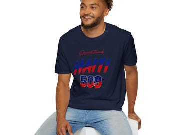 Haiti 509 Brush Script T-Shirt | Haitian Pride, Red & Blue
