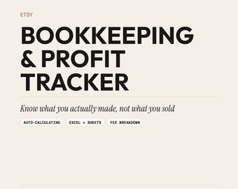 Etsy Bookkeeping Spreadsheet, Auto-Calculating Profit Tracker (Digital Download)